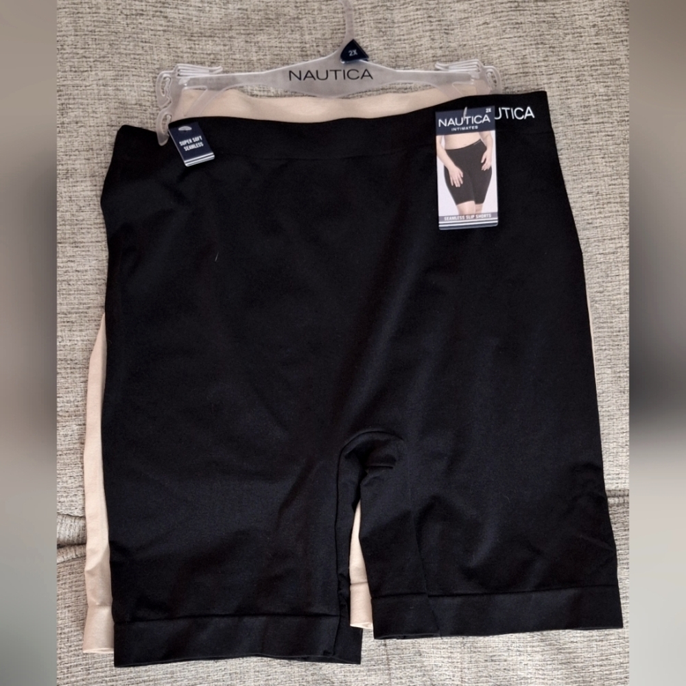 Nautica Set Of 2 Seamless Slip Shorts Black Beige Super Soft Seamless Size 2X